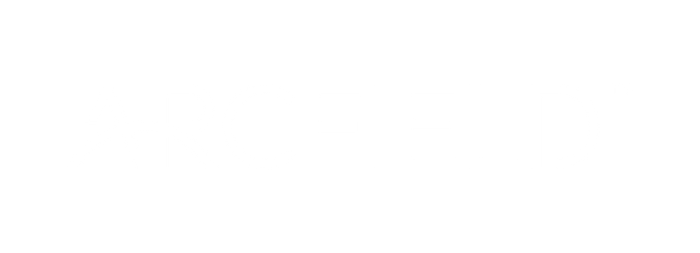A white logo on a dark background